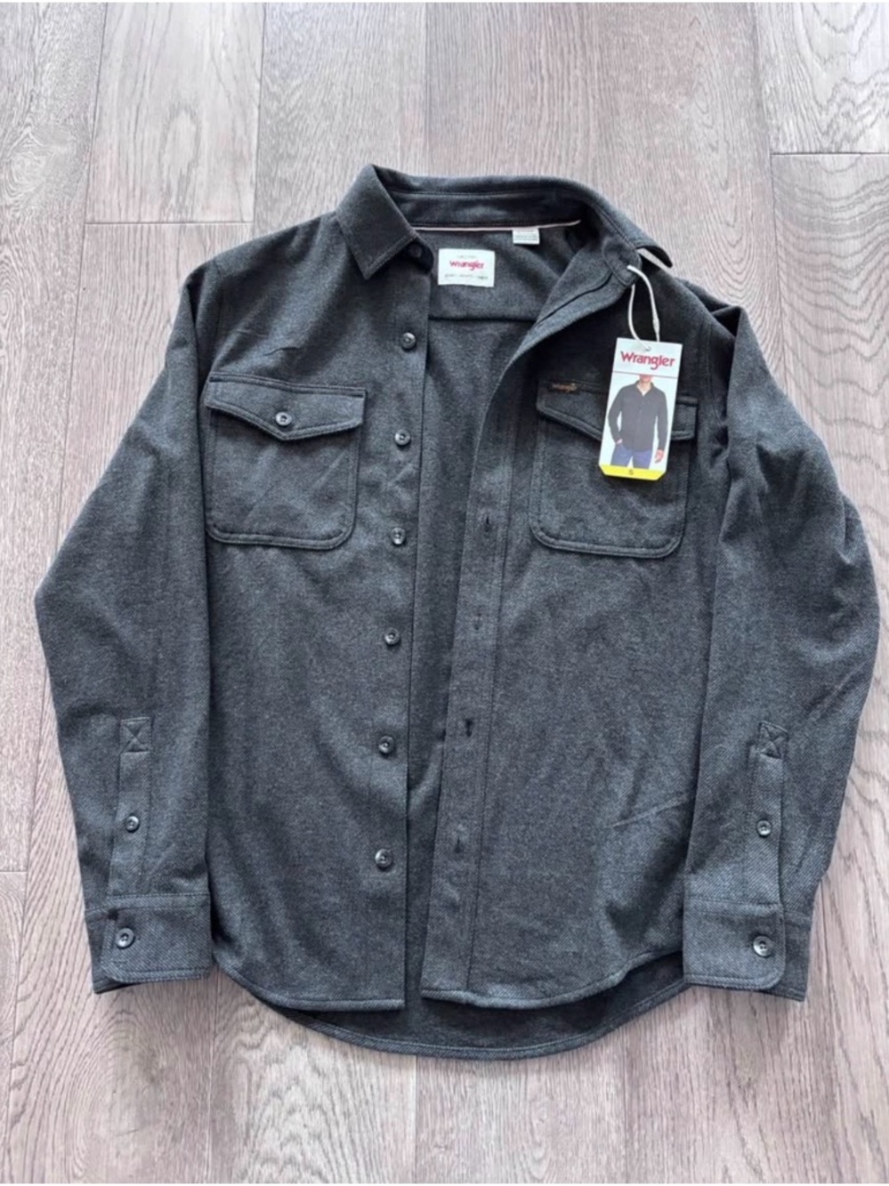Wrangler Dark Charcoal Button-Front Shirt Jacket